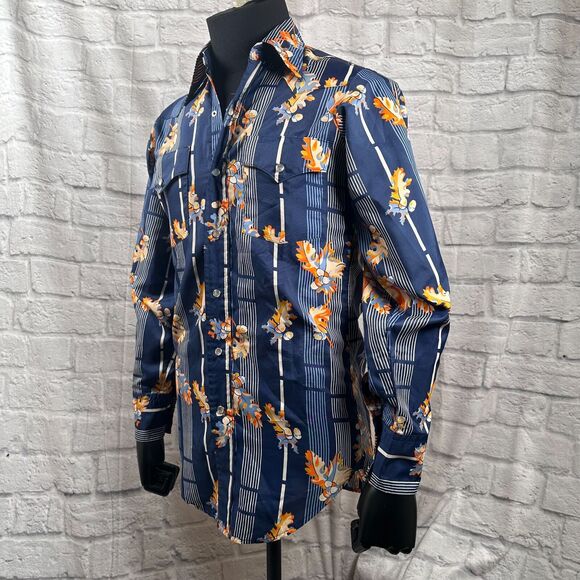 Lee Western Acorn Autumn Men's Small Long Sleeve Cowboy Shirt Extra Long Tails - Picture 9 of 11